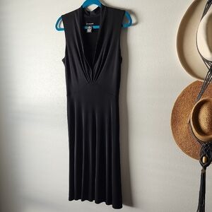 Black Sleeveless Midi Dress with Deep V-neckline